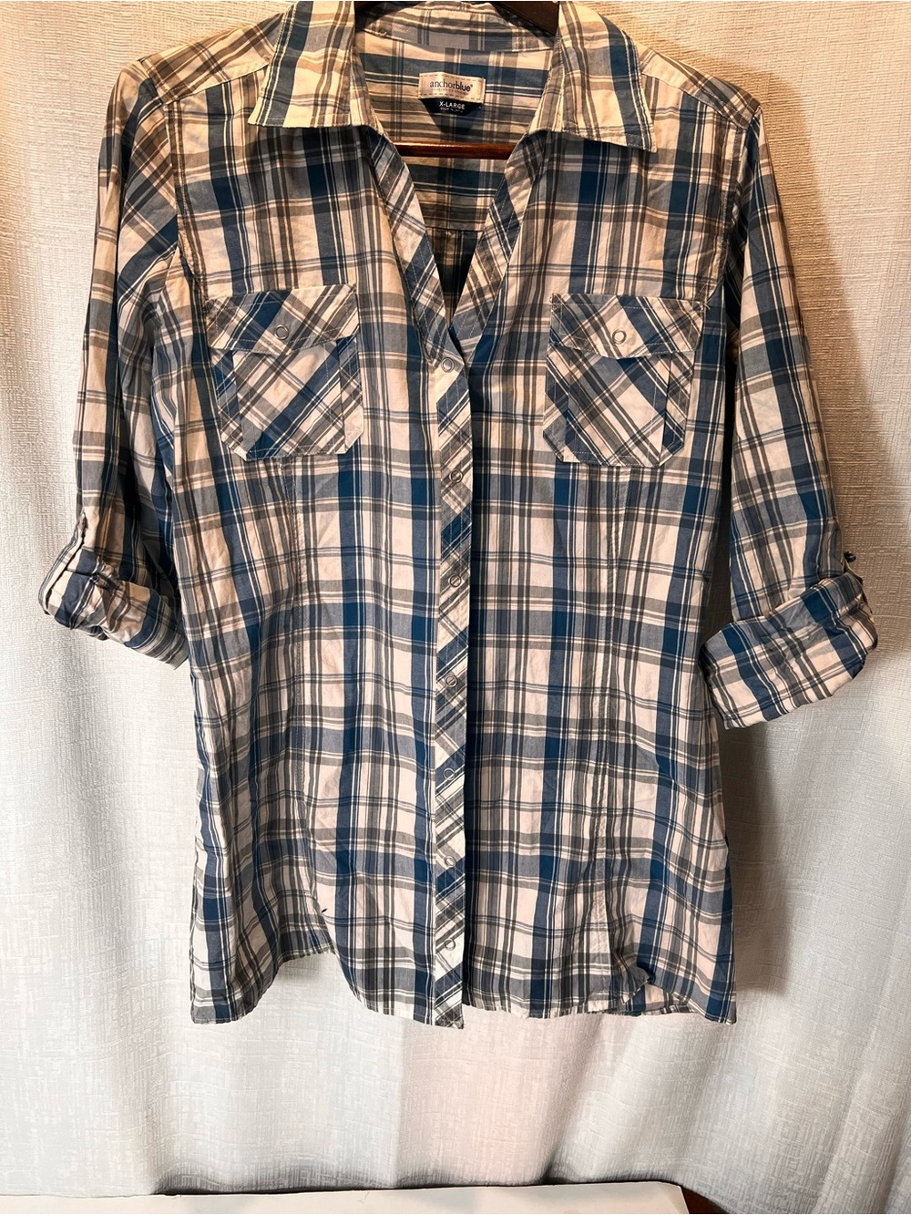 anchor blue Blue and White Plaid Button-Up Shirt